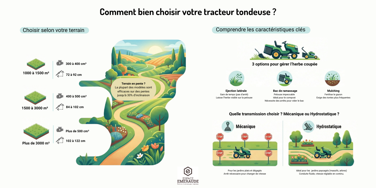 Infographie critères pour choisir un tracteur tondeuse